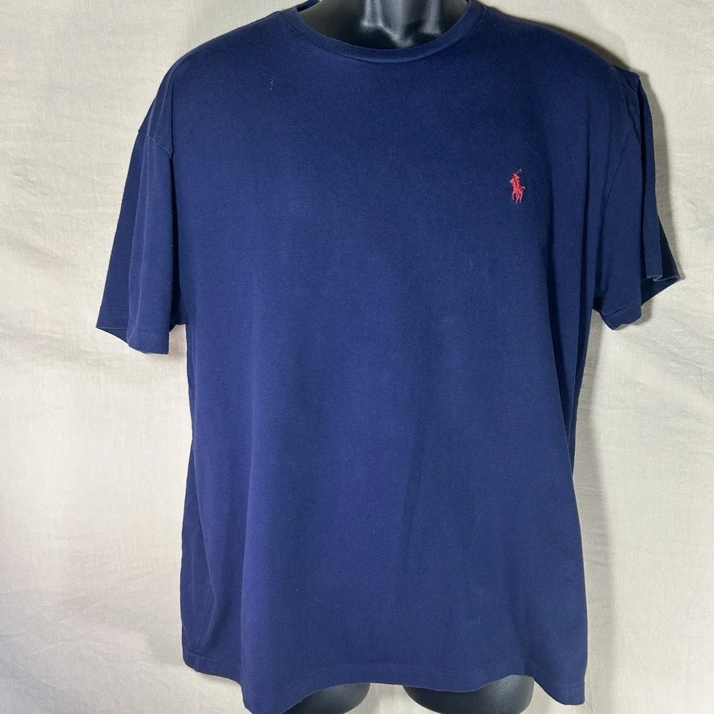 Polo Ralph Lauren T Shirt Mens Medium Navy Blue‎ Red Pony Logo Crewneck